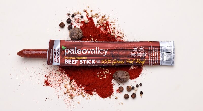 Paleovalley beef sticks with clean organic ingredients — sea salt, herbs, and spices